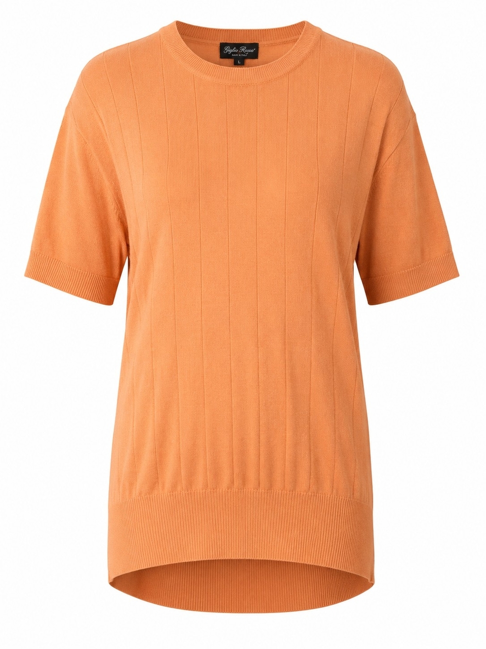 GIGLIO ROSSO Made in Italy Peach Ribbed Knit Short Sleeve Sweater Top L